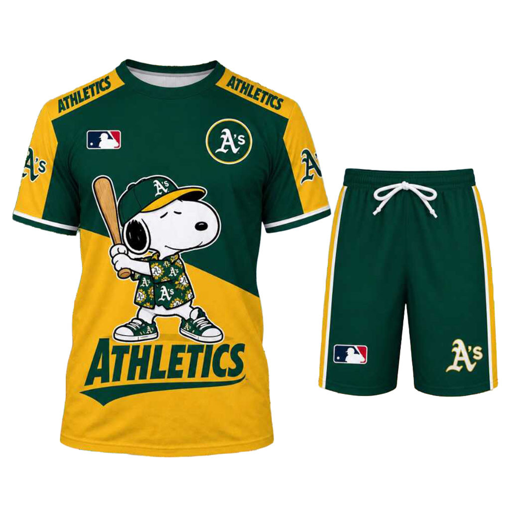 Oakland Athletics Snoopy Cartoon Shirt And Shorts Oakland Athletics Merch Baseball Fans Gifts Oakland Athletics Snoopy Cartoon Shirt And Shorts Oakland Athletics Merch Baseball Fans Gifts
