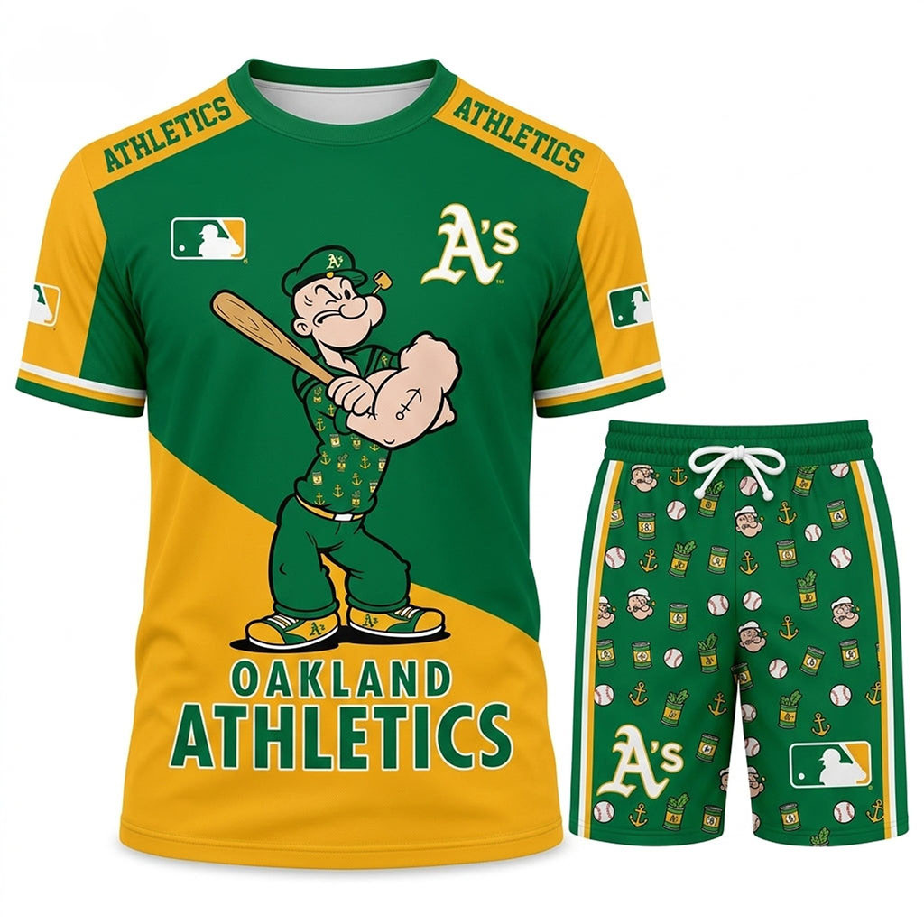 Oakland Athletics X Popeye The Sailor T-Shirt And Shorts Set Oakland Athletics Merch Fan Gifts