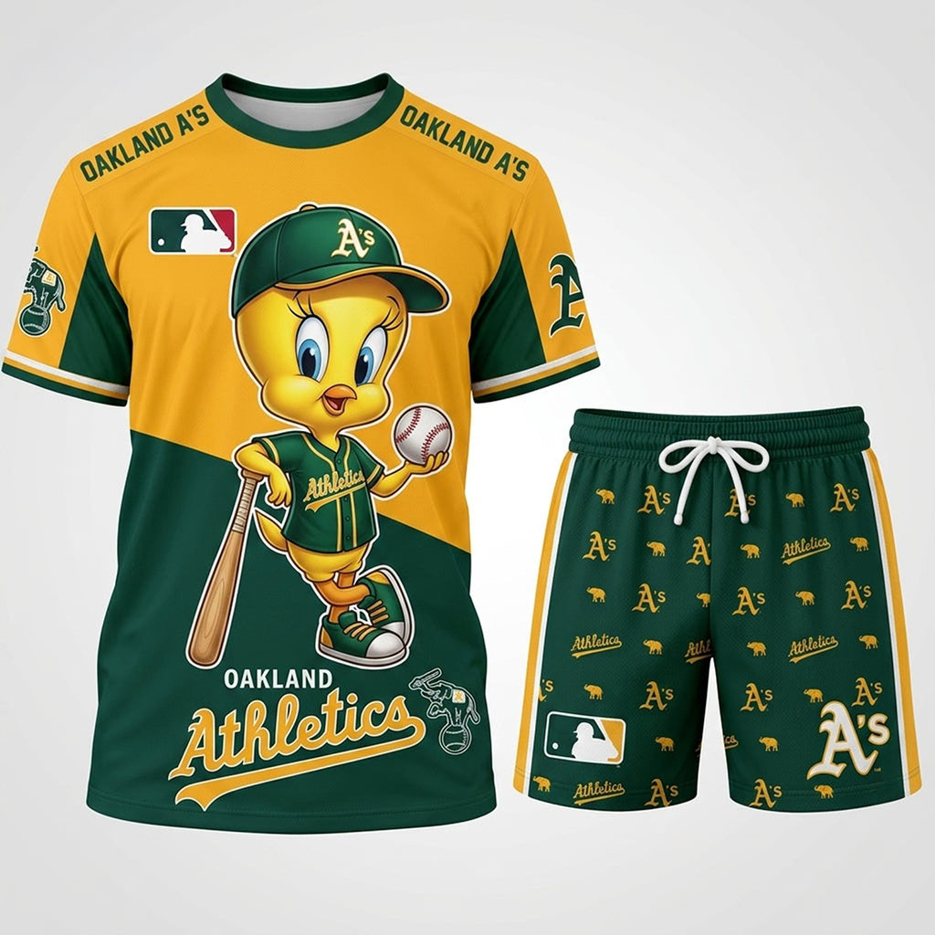 Oakland Athletics X Tweety Looney Tunes T-Shirt And Shorts Set Athletics Merch Best Fan Gifts