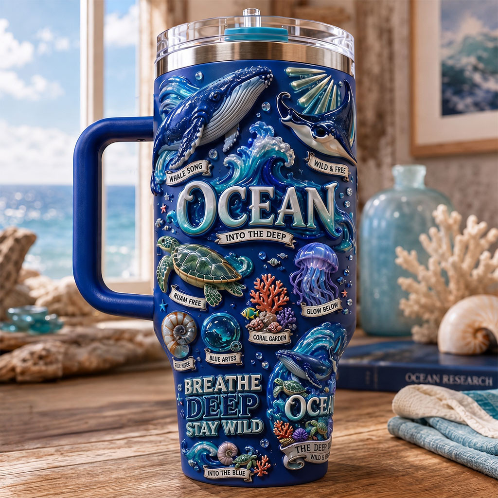 Ocean Into The Deep Tumbler Breathe Deep Stay Wild Travel Cup Best Gift For Ocean Lovers