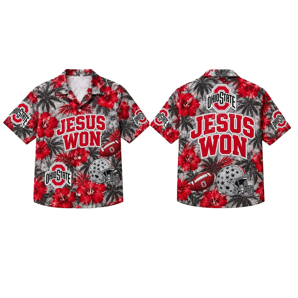 Ohio State Buckeyes Jesus Won Tropical Football Hawaiian Shirt Buckeyes Merch Football Fan Gift