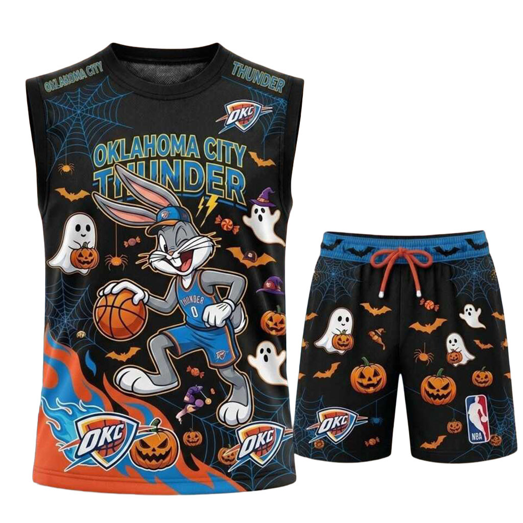 Oklahoma City Thunder Bunny Halloween Tank Top And Shorts Set OKC Merch Basketball Fan Gifts