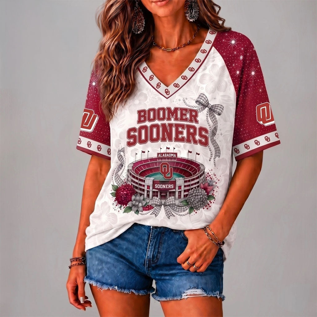 Oklahoma Sooners Floral Stadium Bow V-Neck Shirt Bomber Sooners Shirt Oklahoma Sooners Merch