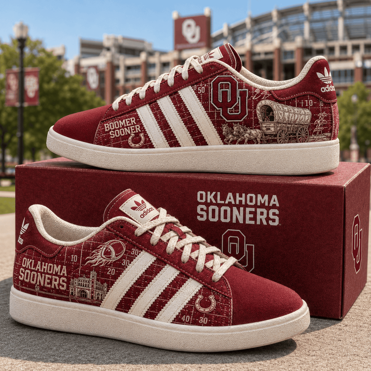 Oklahoma Sooners Merch Boomer Sooner Sneakers OU Football Game Day Shoes Gifts For Sooners Fa