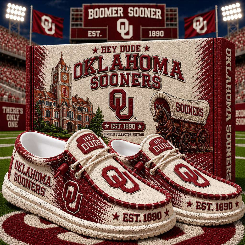 Oklahoma Sooners Merch Est 1890 Oklahoma Football Slip-On Loafers Football Fan Gifts