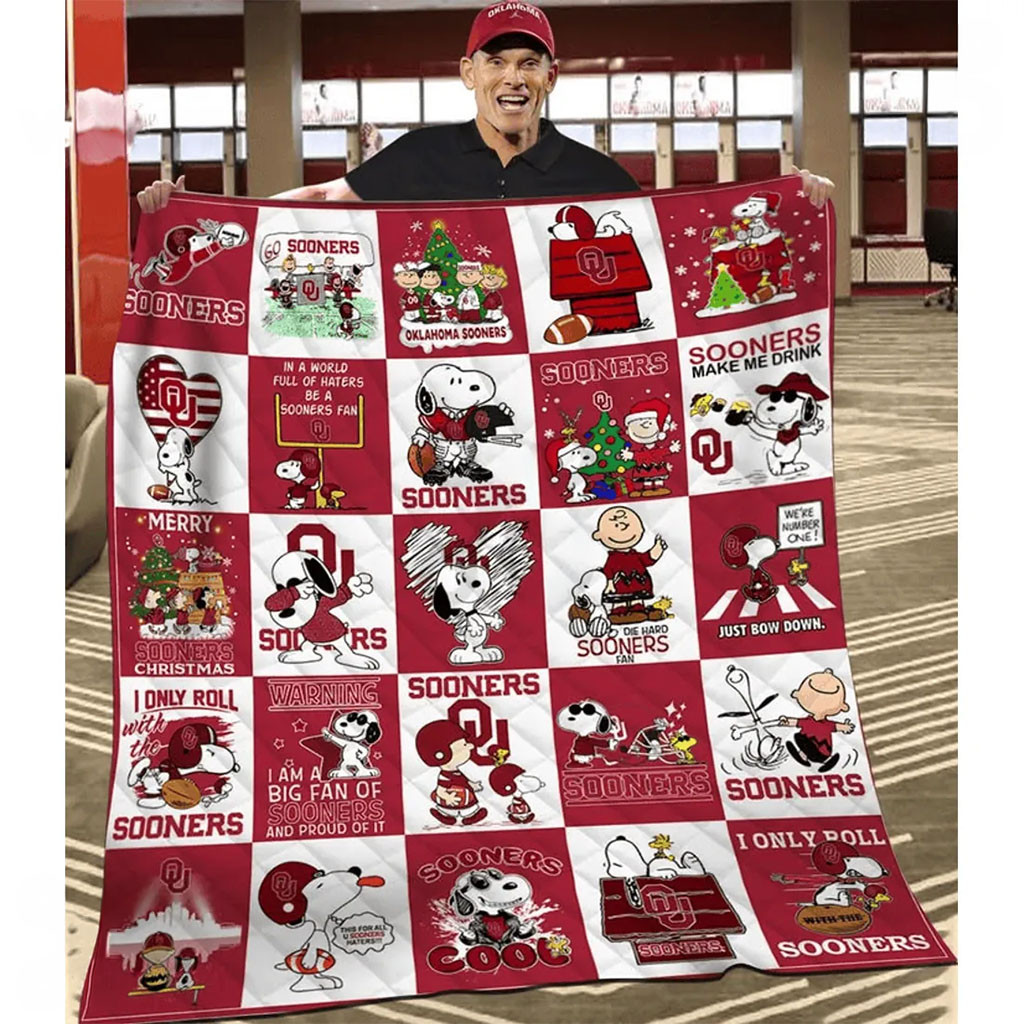 Oklahoma Sooners Snoopy Peanuts Christmas Blanket Oklahoma Sooners Merch Football Fan Gifts