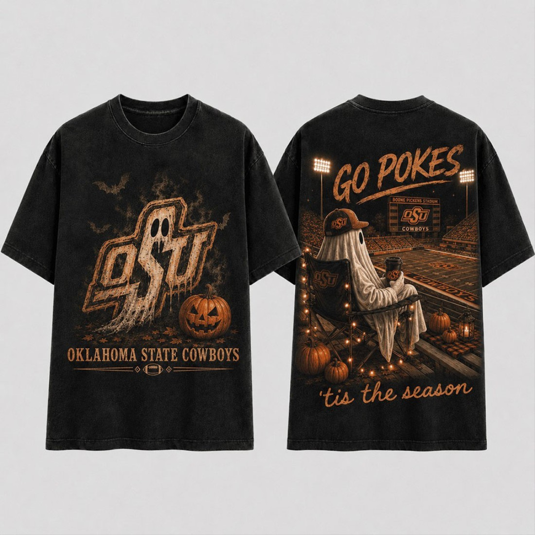 Oklahoma State Cowboys Merch Halloween Ghost T-Shirt Tis The Season Go Pokes Shirt Fan Gifts