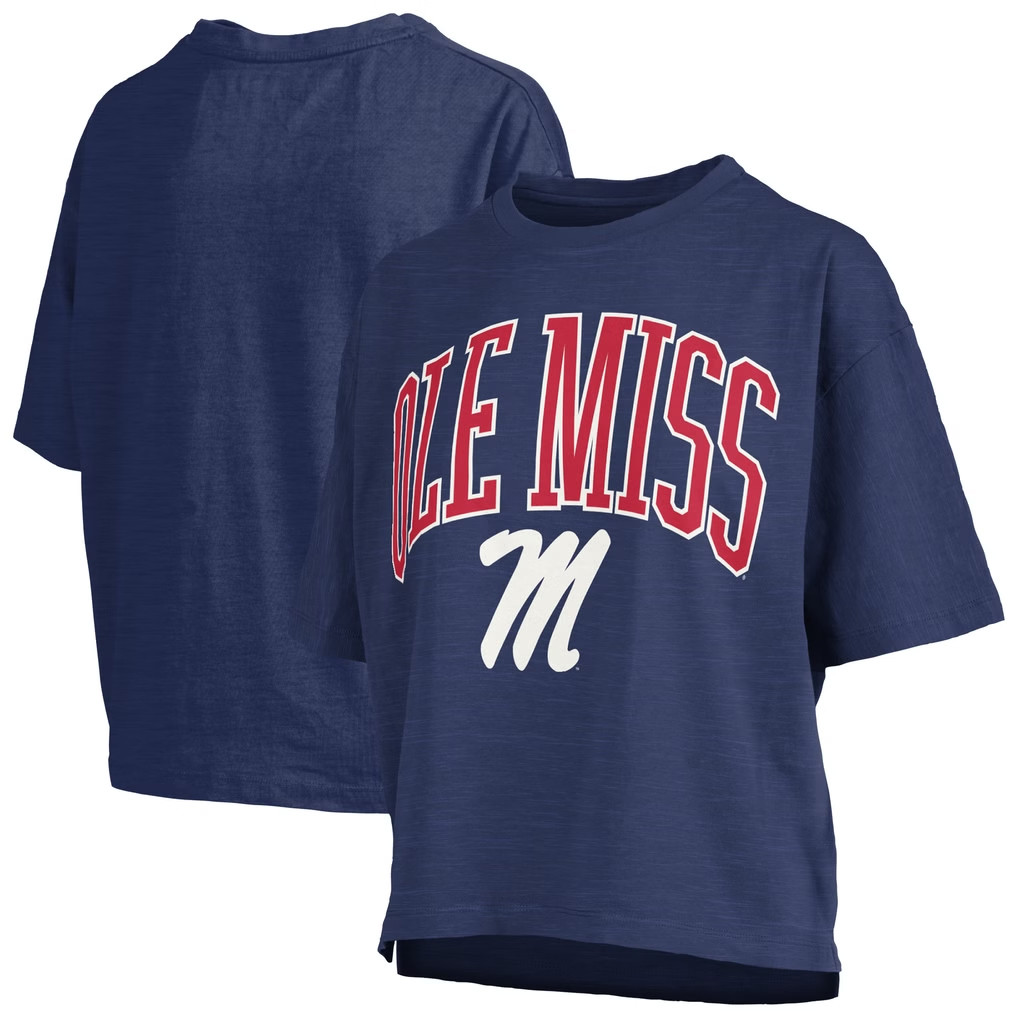 Ole Miss Merch 2026 Ole Miss Rebels Arch Over Logo T-Shirt Navy Best Gifts For Sisters