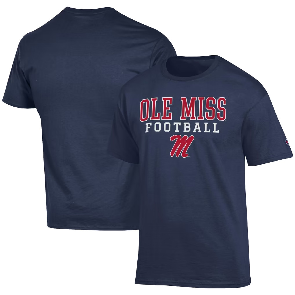 Ole Miss Merch 2026 Ole Miss Rebels Champion Football Stack T-Shirt Navy Football Fan Gift Idea