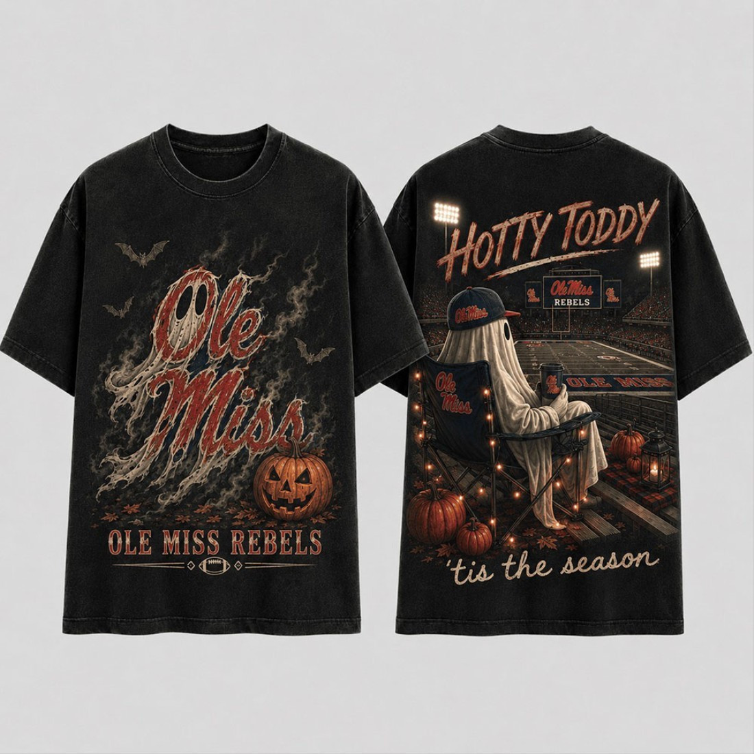 Ole Miss Rebels Merch Halloween Ghost T-Shirt Tis The Season Hotty Toddy Shirt Gift For Fans