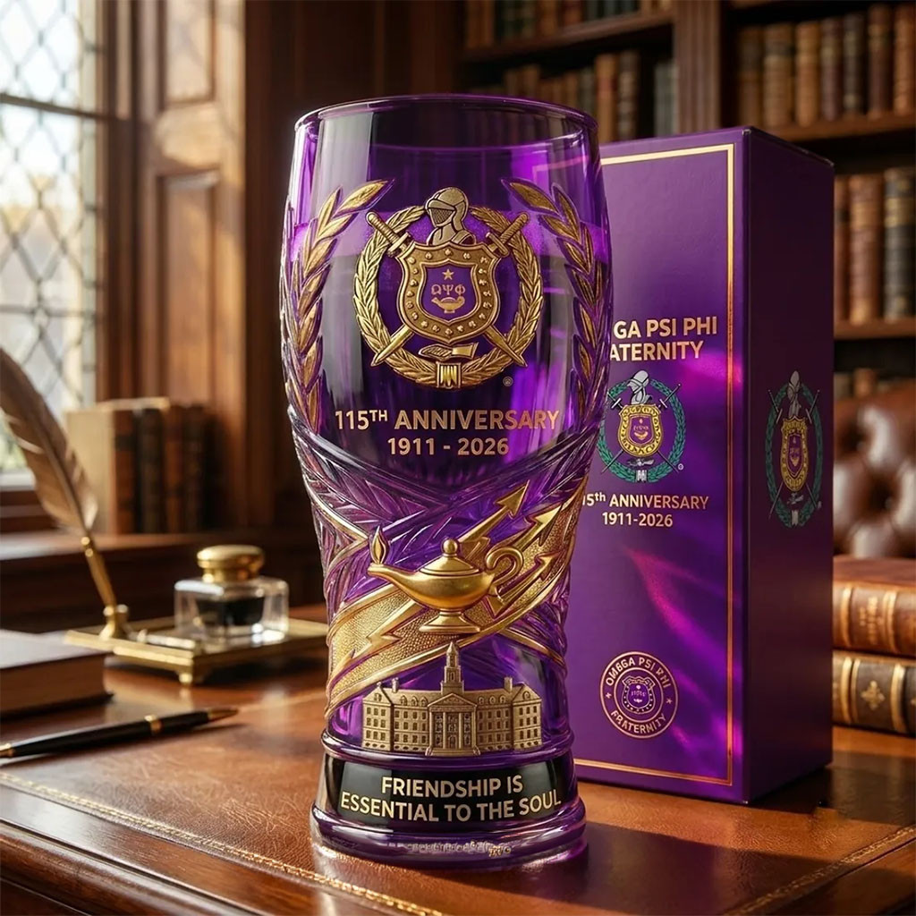 Omega Psi Phi 115th Anniversary Purple Beer Glass Omega Psi Phi Merch Gifts For Son