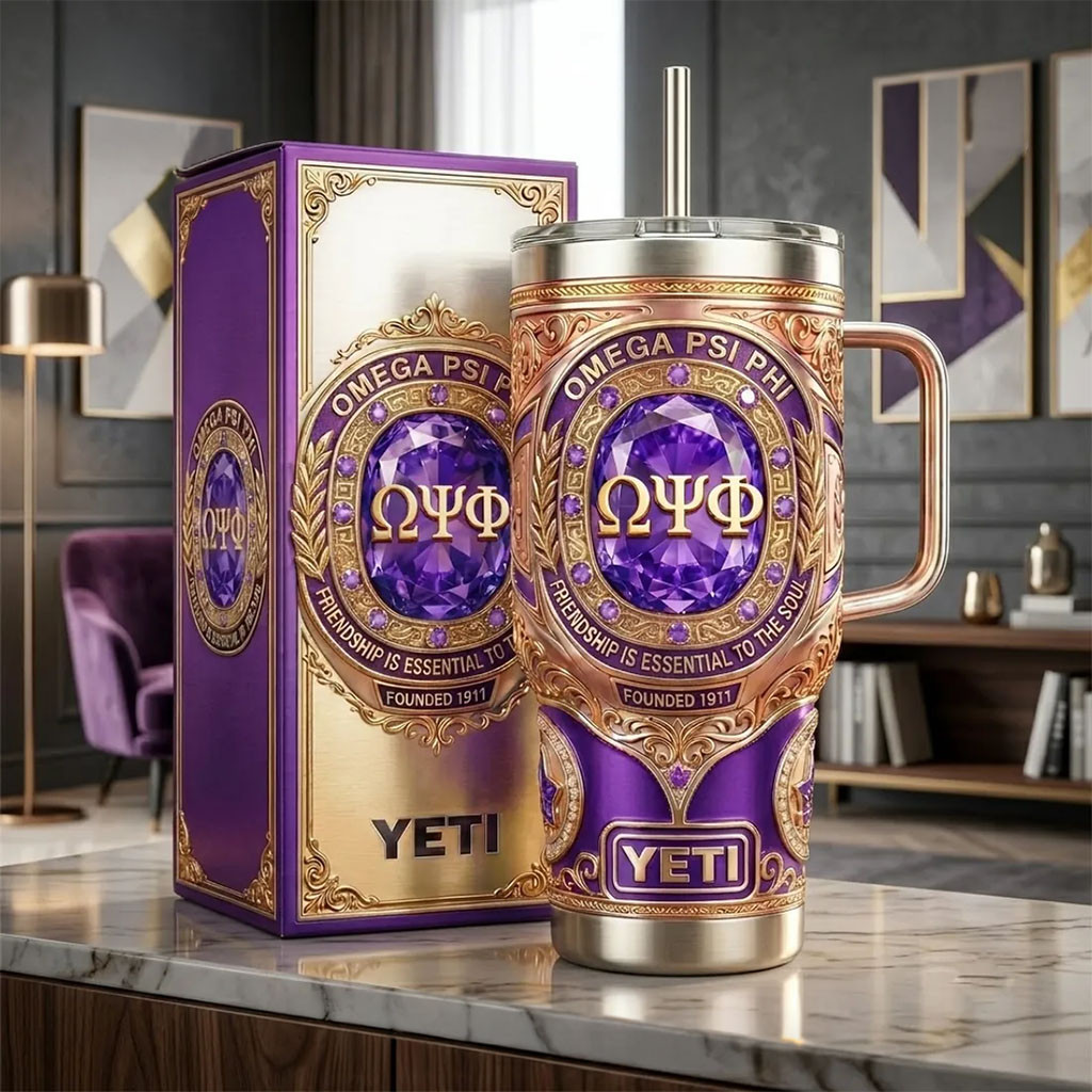 Omega Psi Phi Embossed Purple Gold Tumbler Omega Psi Phi Merch Gifts For Him