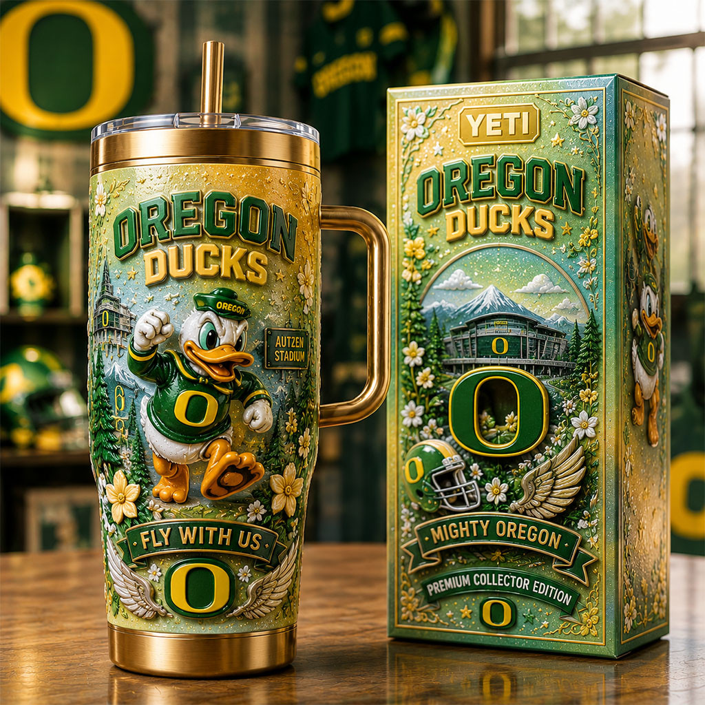 Oregon Ducks Fly With Us Tumbler Oregon Ducks Merch Present For Husband