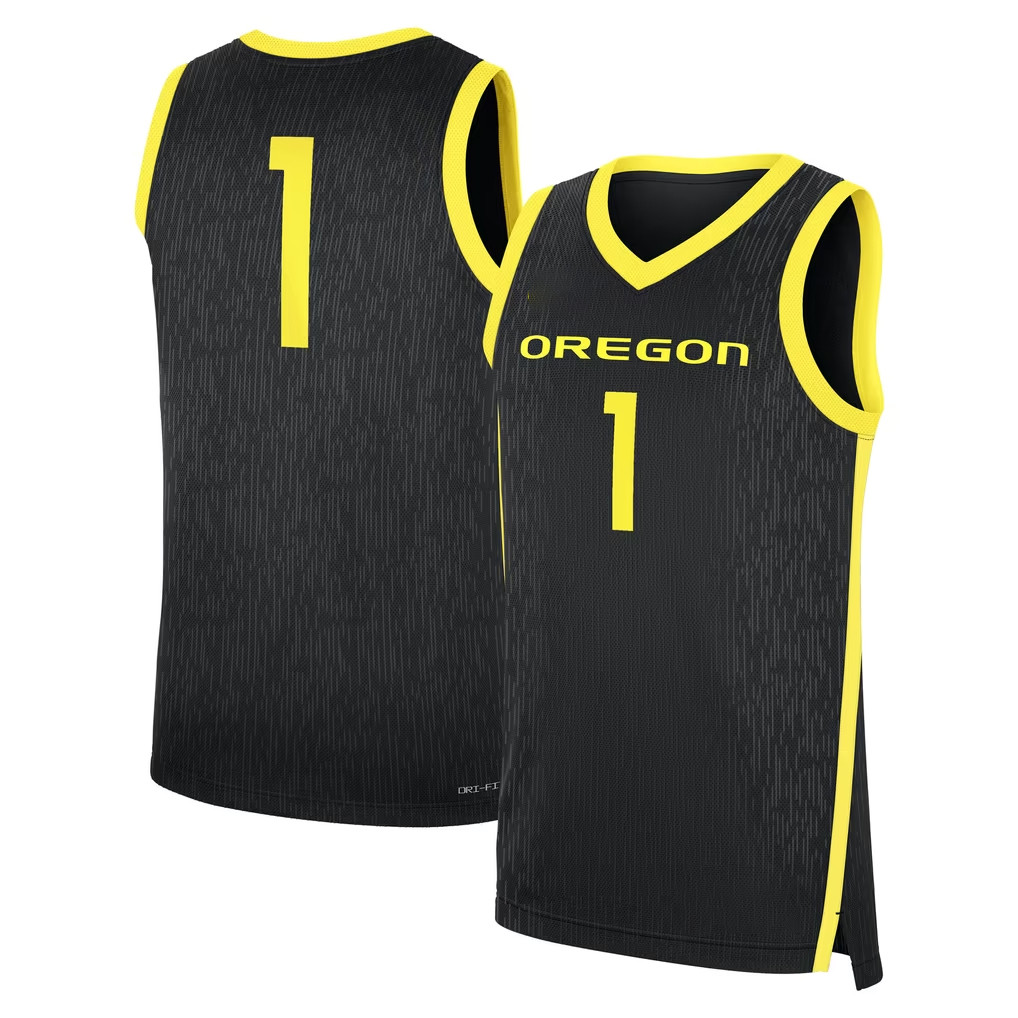 Oregon Ducks Merch 2026 #1 Black Oregon Ducks Alternate Replica Basketball Jersey Fan Gifts