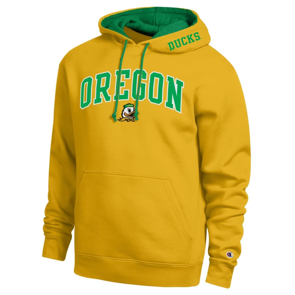 Oregon Ducks Merch 2026 Champion Yellow Oregon Ducks Arch Logo Hoodie Gift For Brothers