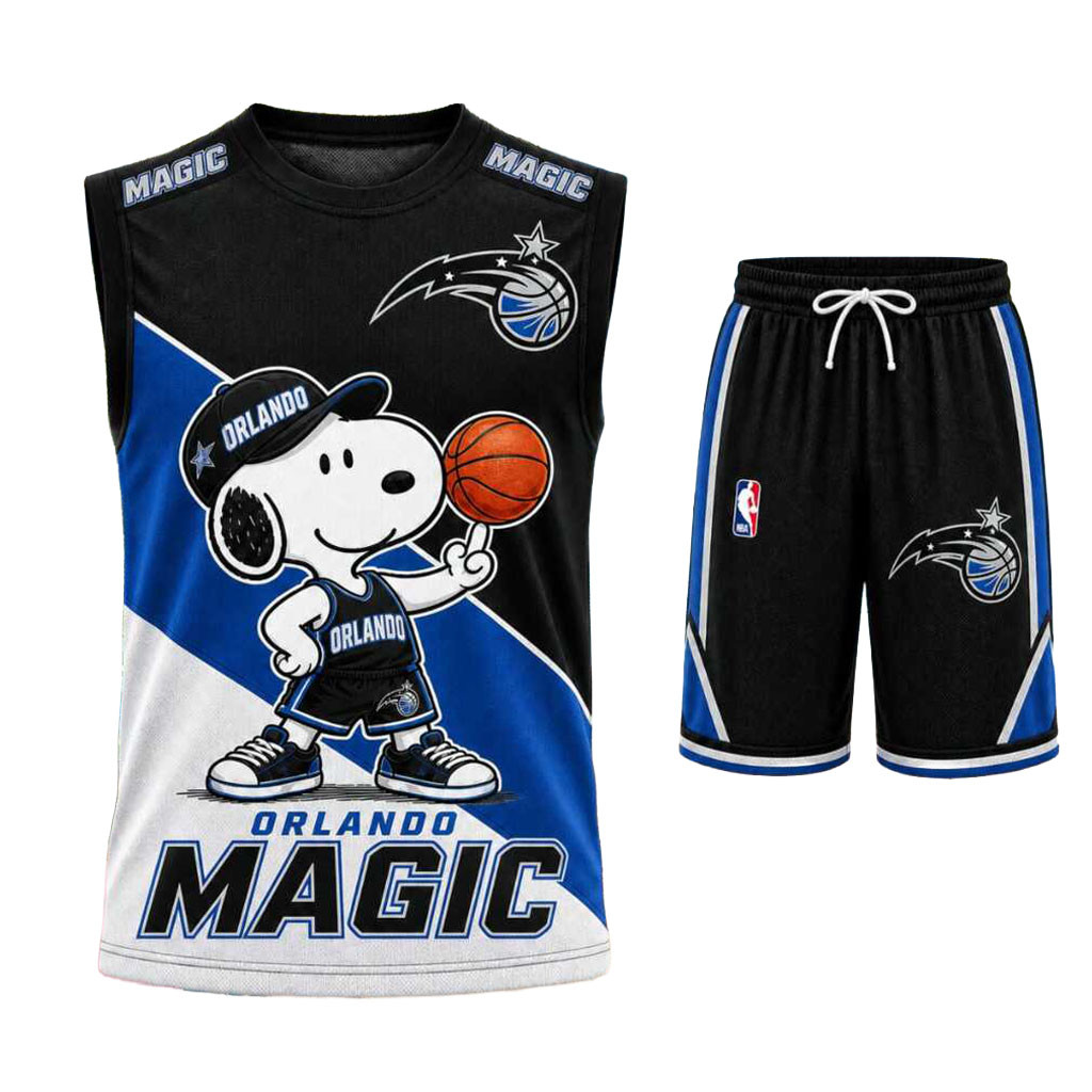 Orlando Magic Snoopy Mascot Tank Top And Shorts Set Orlando Magic Merch Basketball Fan Apparel