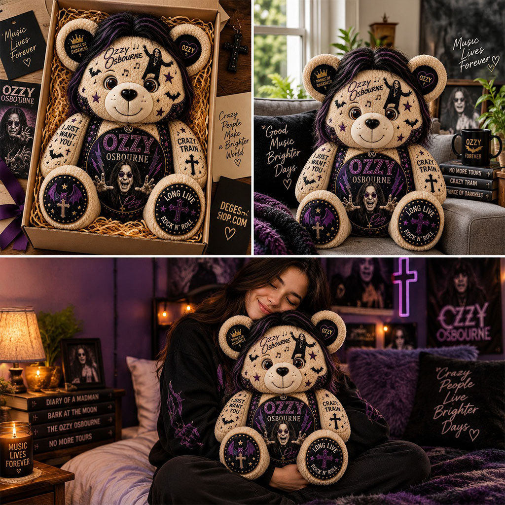 Ozzy Osbourne Bear Plush Pillow Rock N Roll Ozzy Osbourne Merch Gift For Music Fans