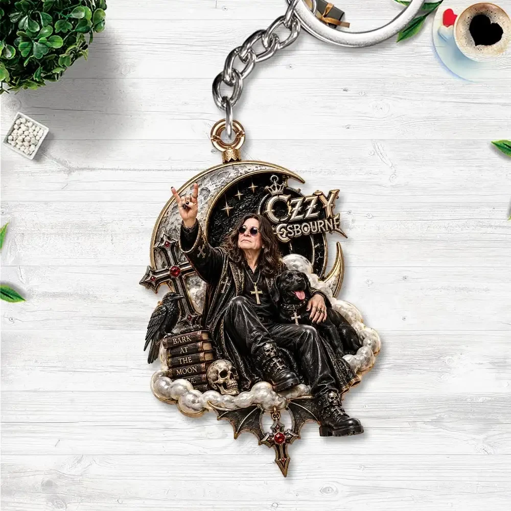 Ozzy Osbourne Merch Bark At The Moon Keychain Prince Of Darkness Heavy Metal Key Ring Gifts