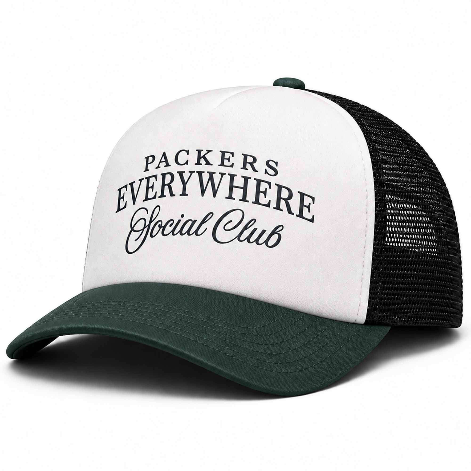 Packers Everywhere Social Club Trucker Hat Green Bay Packers Merch Gifts For Football Fan Packers Everywhere Social Club Trucker Hat Green Bay Packers Merch Gifts For Football Fan