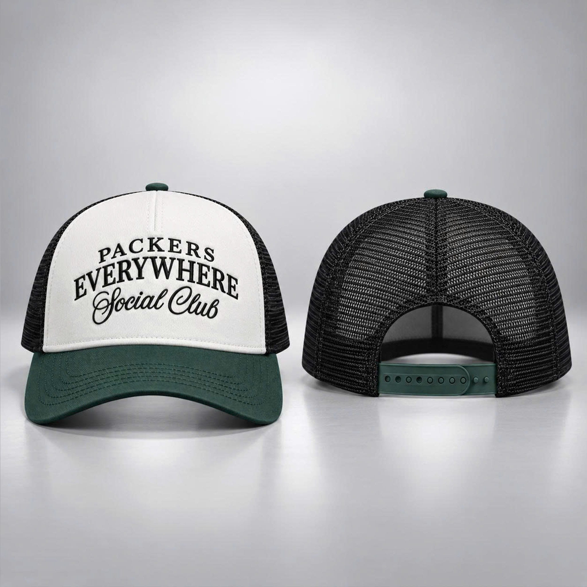 Packers Everywhere Social Club Trucker Hat Hat Embroidered Green Bay Packers Merch Gifts For Fan