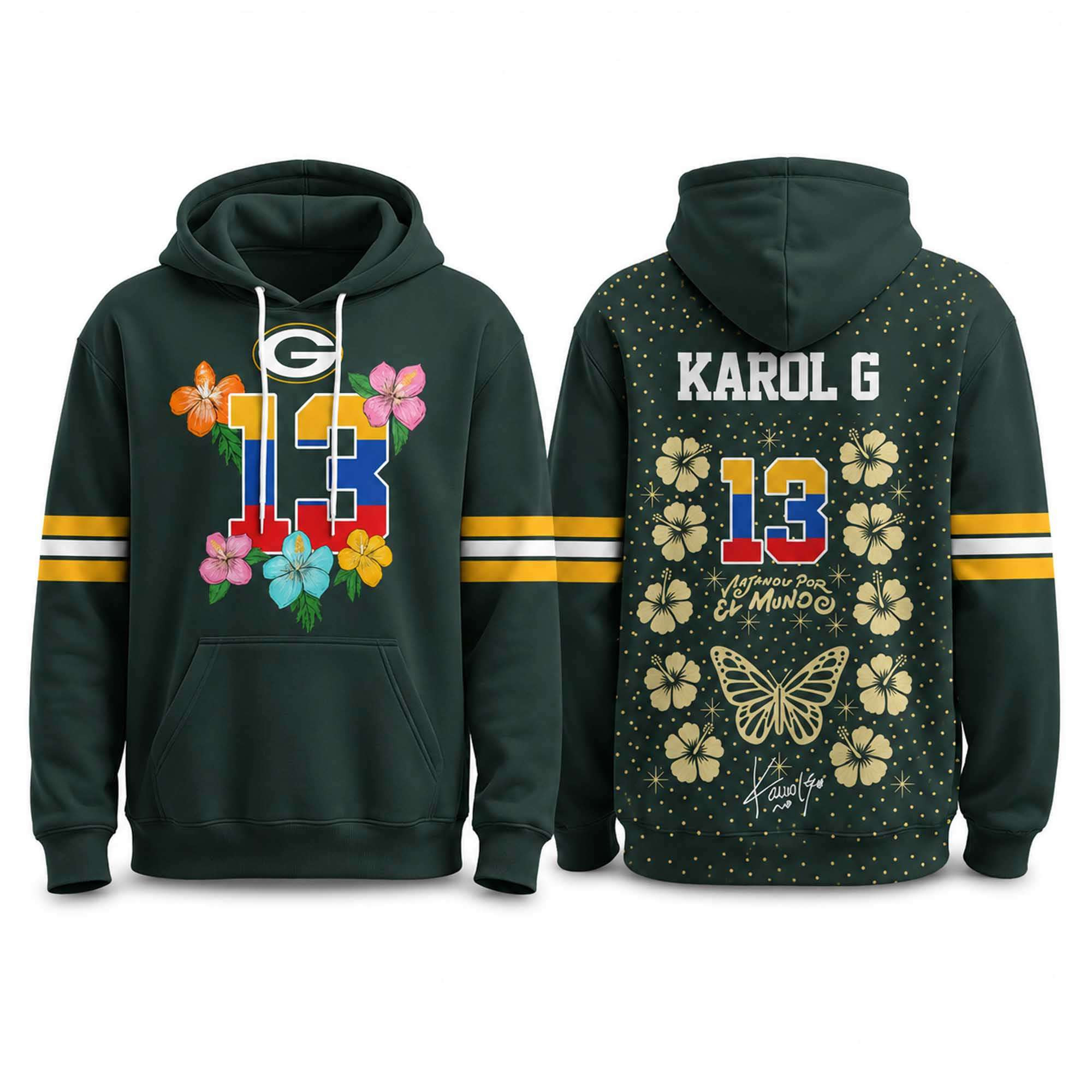 Packers Karol G Viajando Por El Mundo Tropitour 2027 Hoodie Green Bay Packers Merch Fan Gifts