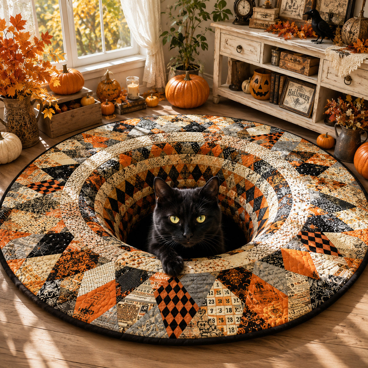 Patchwork Spell Quilted Round Mat Cute Halloween Indoor Decor Halloween Themed Presents