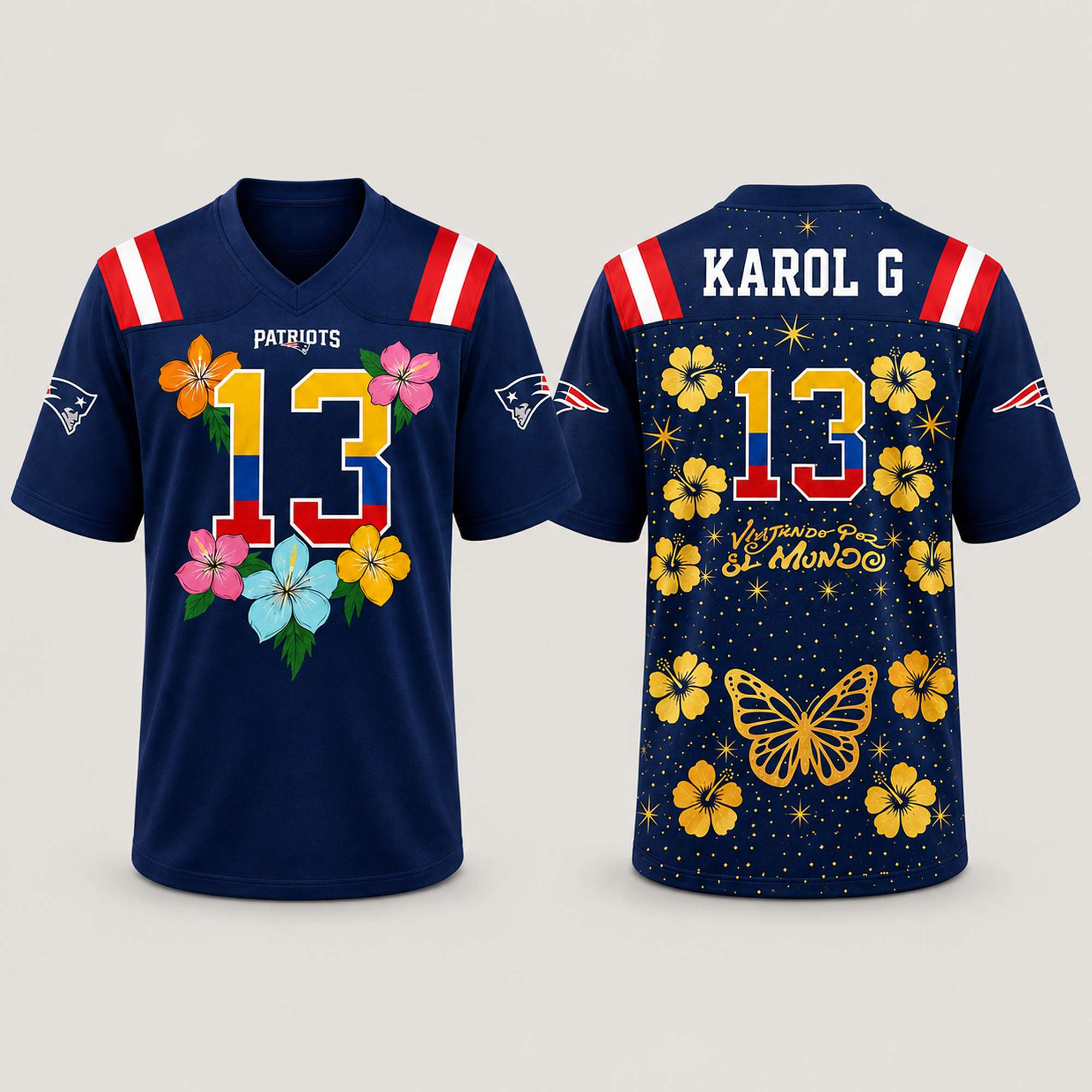 Patriots Karol G Viajando Por El Mundo Tropitour 2027 Jersey New England Patriots Merch