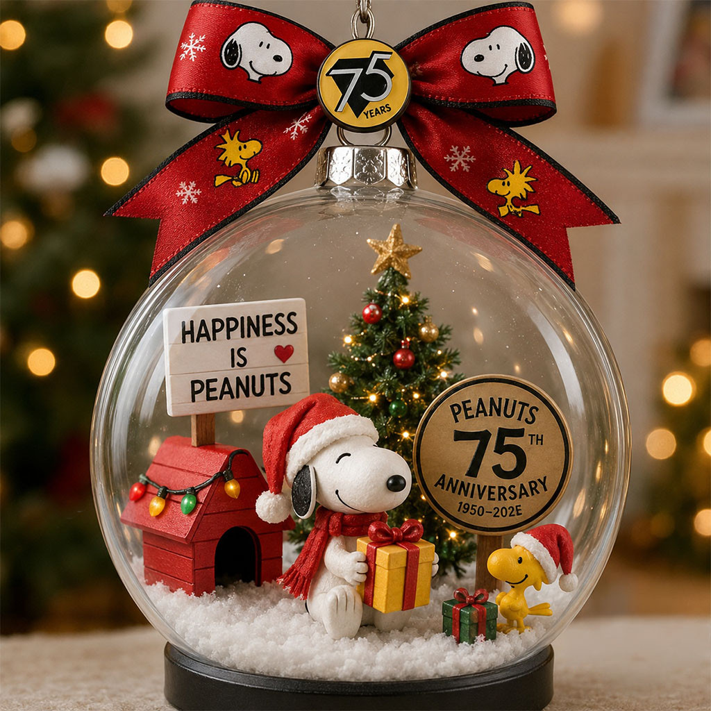 Peanuts 75th Anniversary 1950-2025 Globe Ornament Peanuts Merch Christmas Tree Decor