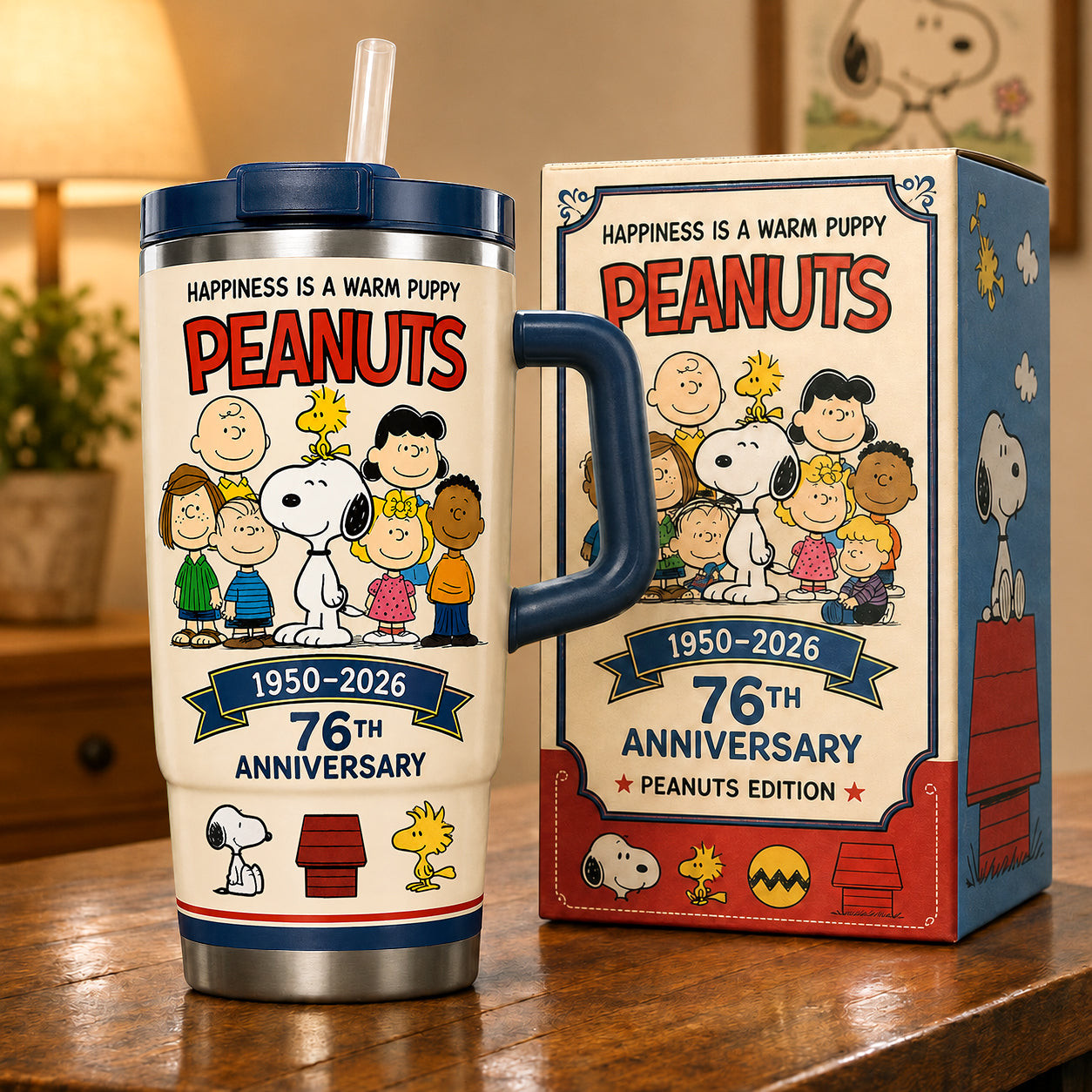 Peanuts 76th Anniversary Tumbler 2026 Happiness Is A Warm Puppy Cup Peanuts Merch BFF Gifts