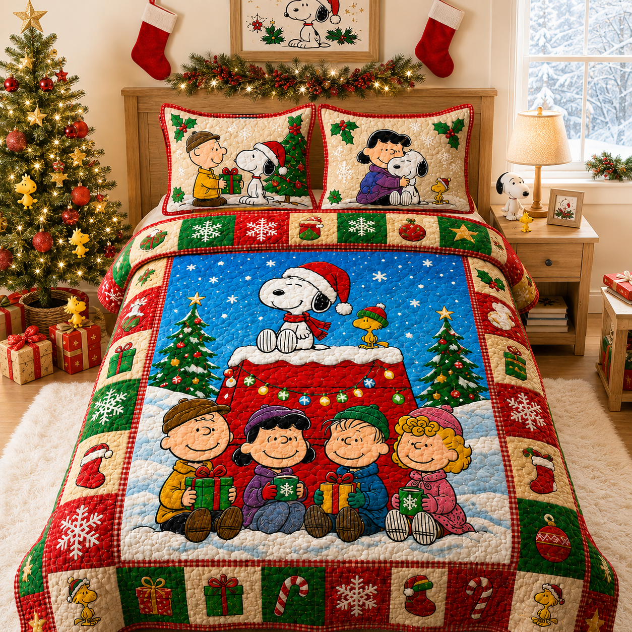 Peanuts Snoopy Christmas Quilt Bedding Set Charlie Brown Holiday Bedspread Christmas Gifts For Fans Peanuts Snoopy Christmas Quilt Bedding Set Charlie Brown Holiday Bedspread Christmas Gifts For Fans