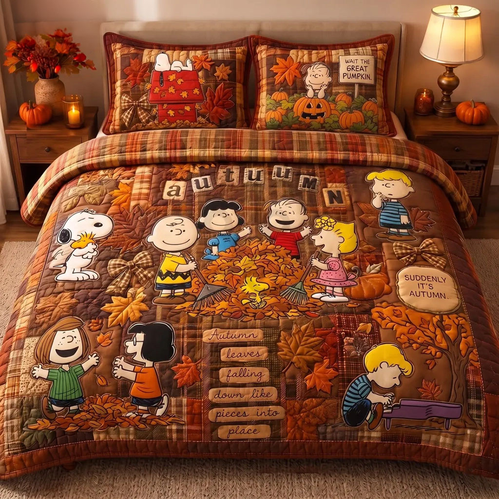 Peanuts Snoopy Great Pumpkin Fall Harvest Quilt Bedding Set Cartoon Lovers Bedroom Decor Peanuts Snoopy Great Pumpkin Fall Harvest Quilt Bedding Set Cartoon Lovers Bedroom Decor