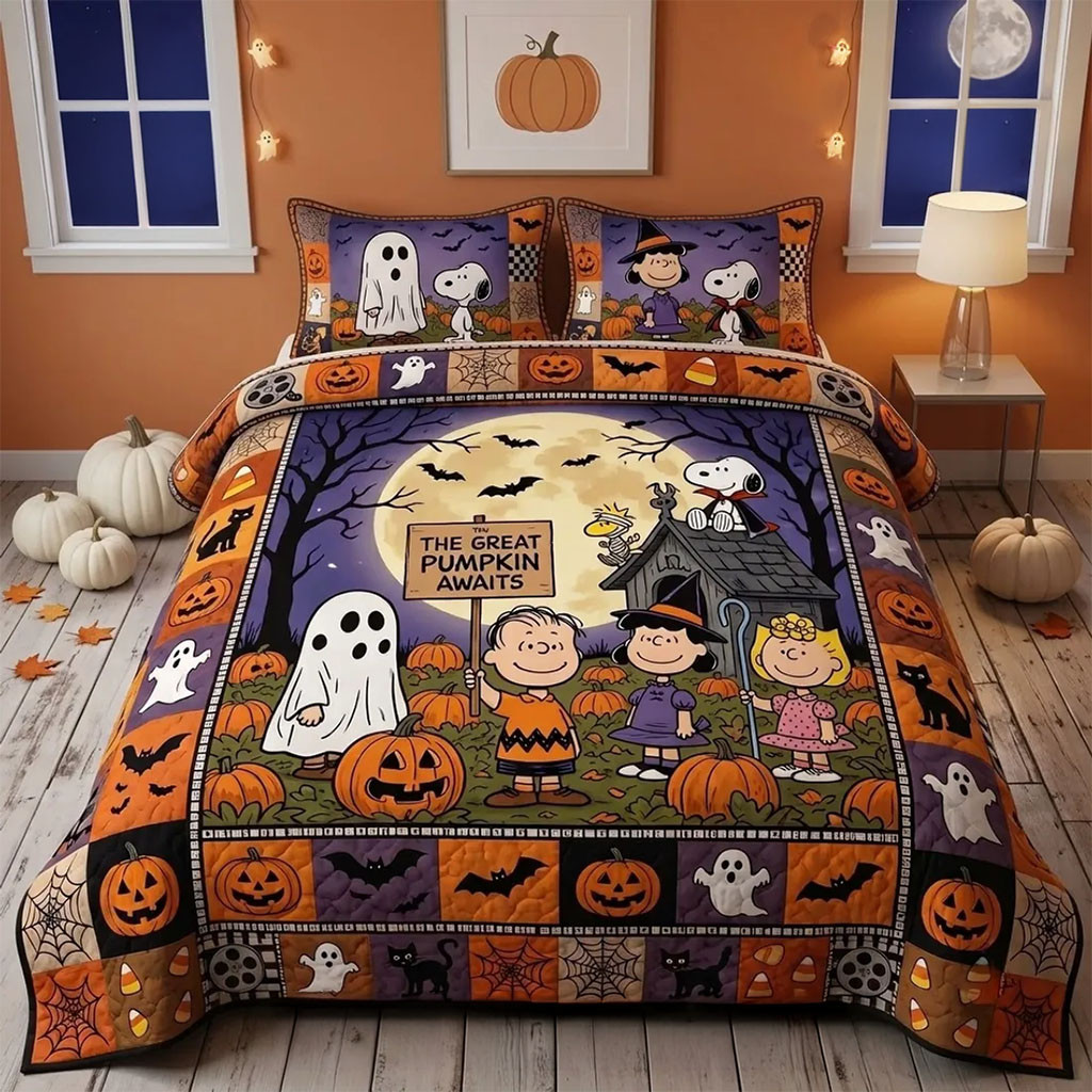 Peanuts Snoopy Halloween Character Quilt Bedding Set Spooky Home Decor Gift For Friends