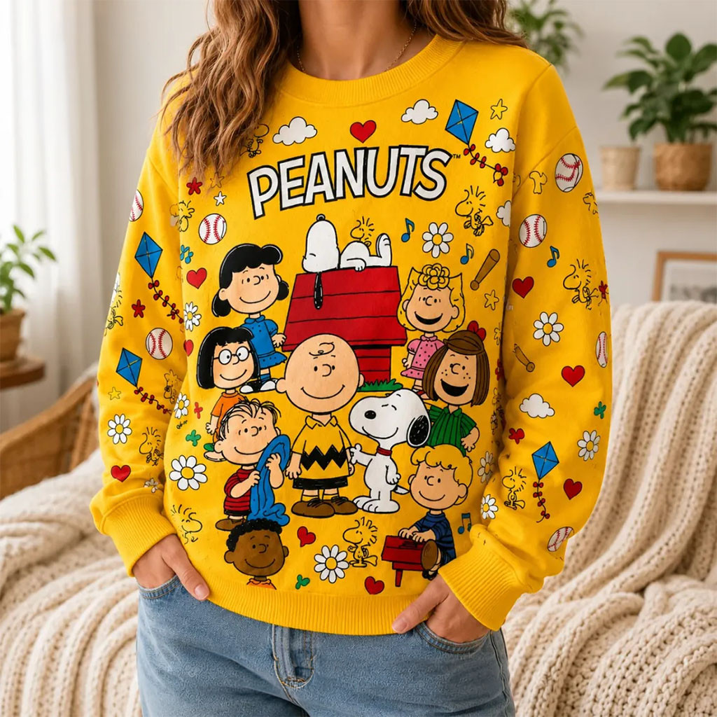 Peanuts Snoopy Yellow Crewneck Sweatshirt Peanuts Merch Birthday Gift For Sisters