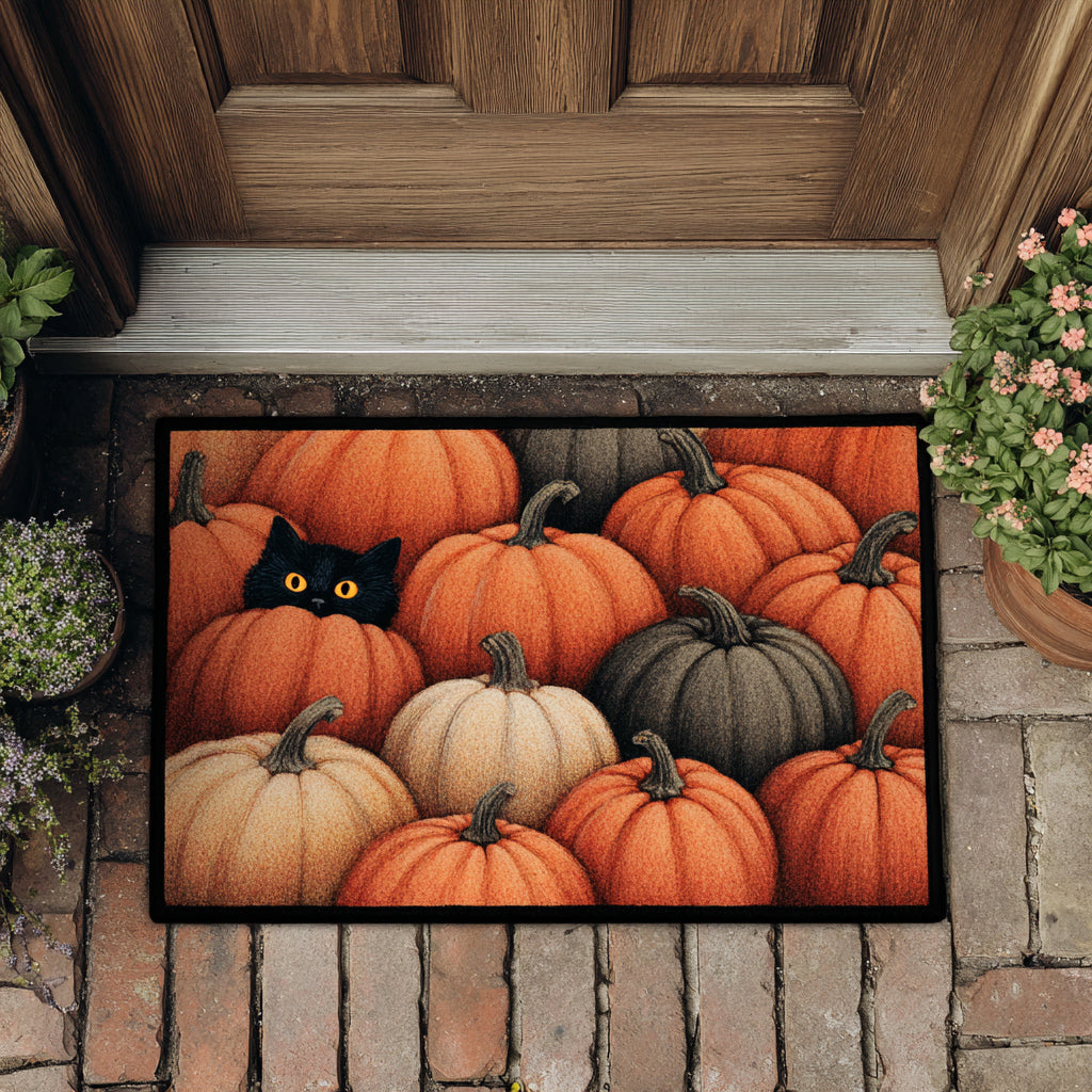 Peekaboo Halloween Doormat Pumpkin Outdoor Mat Halloween Gift For Black Cat Lovers