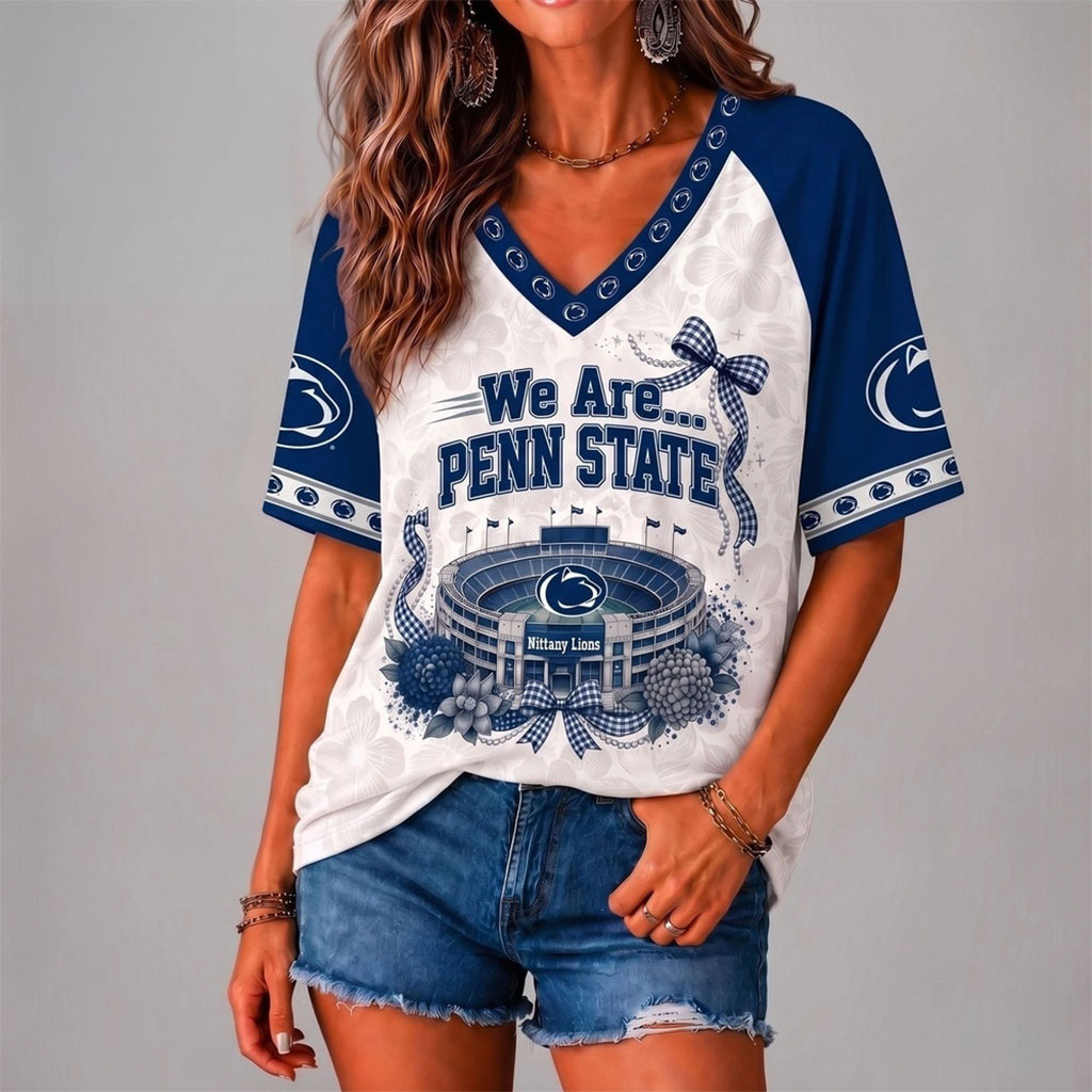 Penn State Nittany Lions Floral Stadium Bow V-Neck Shirt We Are Penn State Merch For Fans