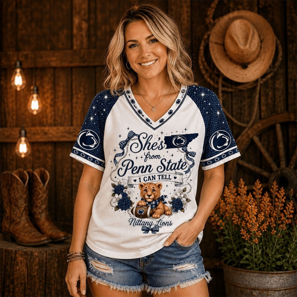 Penn State Nittany Lions Merch Bow And Floral Team Spirit V-Neck Shirt Football Fan Gift Ideas