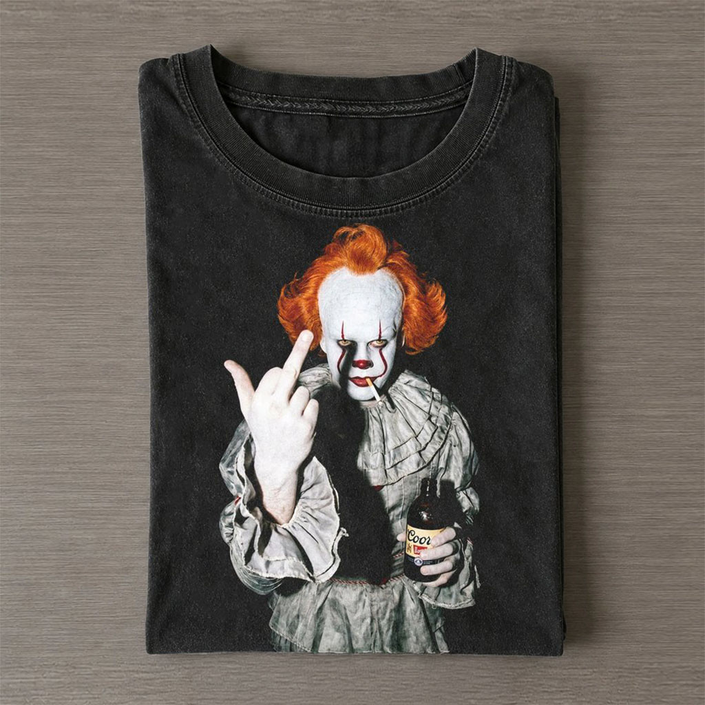 Pennywise IT Clown Horror Movie Graphic Middle Finger Wash Shirt Pennywise Merch Horror Gear