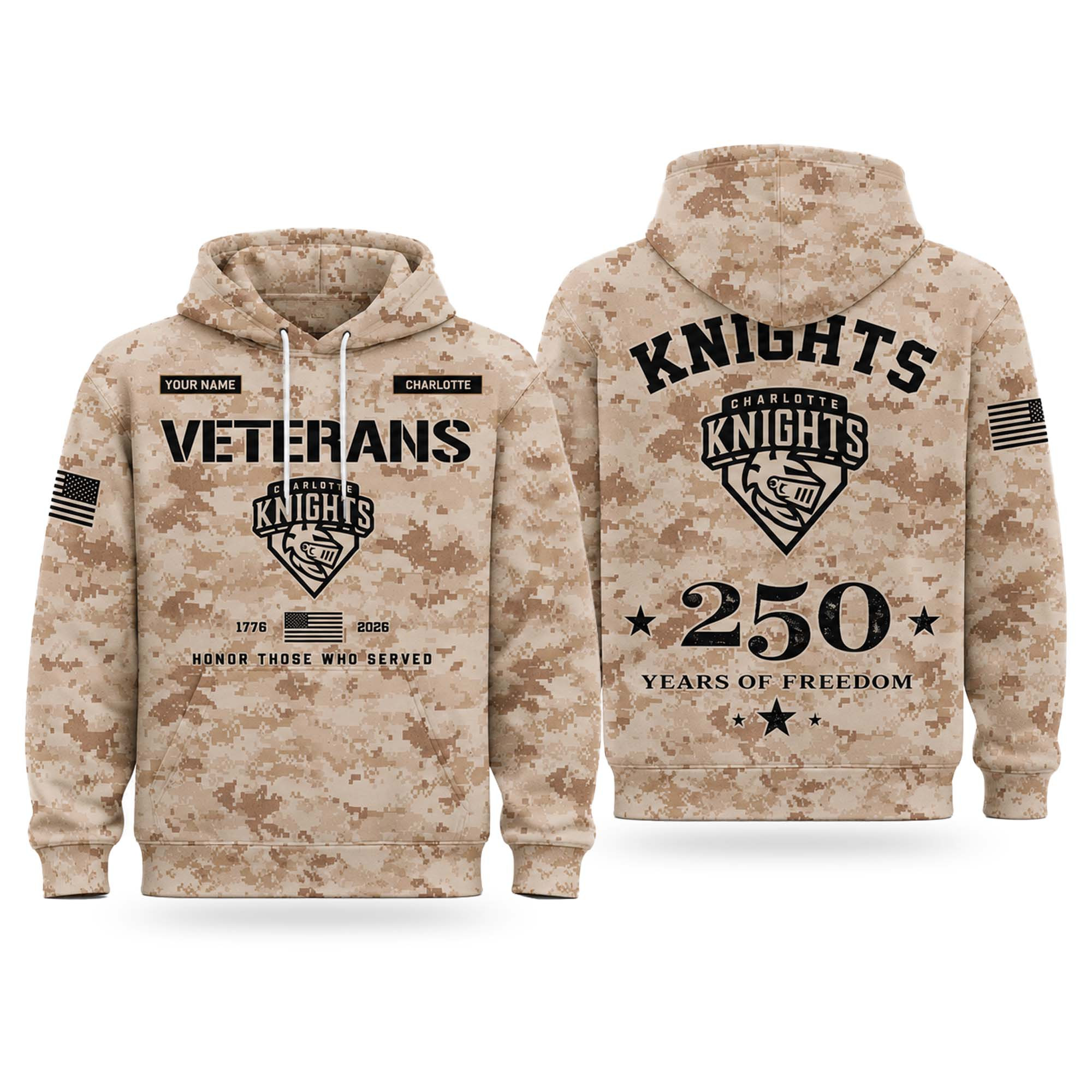 Personalized 2026 Knights Veterans Day 250 Years Of Freedom Hoodie Knights Merch Veteran Gifts