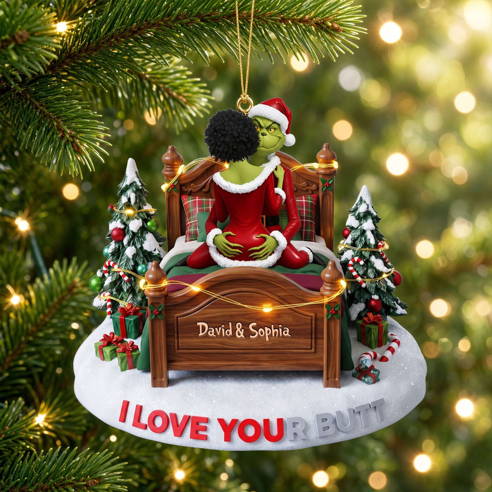 Personalized A Naughty Little Christmas Ornament The Grinch Merch Xmas Gifts For Couple