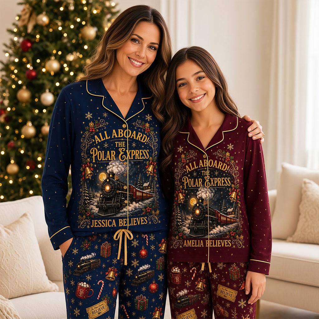 Personalized All Aboard The Merry Express To The Christmas Wonderland Pajama Set Christmas Gift