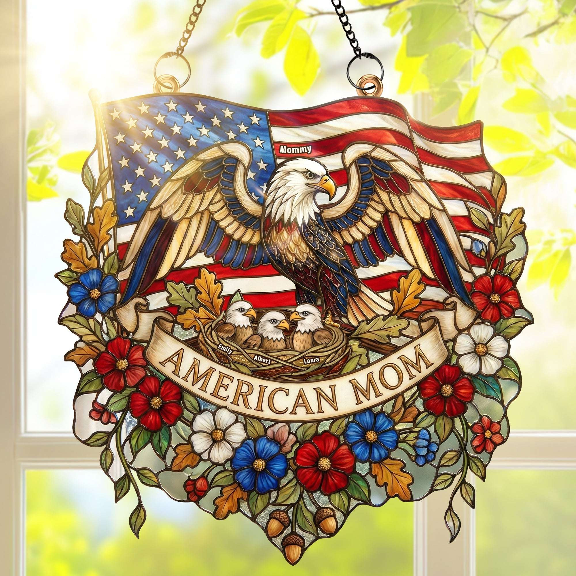 Personalized American Eagle Mom Suncatcher Ornament Window Hanging Patriotic Gifts For Mother Personalized American Eagle Mom Suncatcher Ornament Window Hanging Patriotic Gifts For Mother