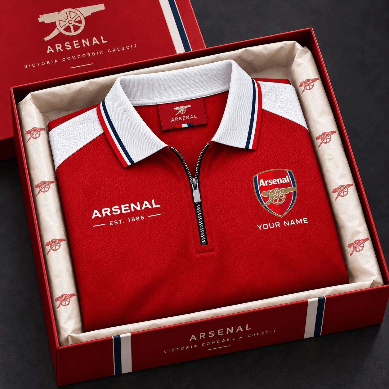 Personalized Arsenal FC Est 1886 Zipper Polo Shirt Arsenal FC Merch Football Fan Gift Ideas