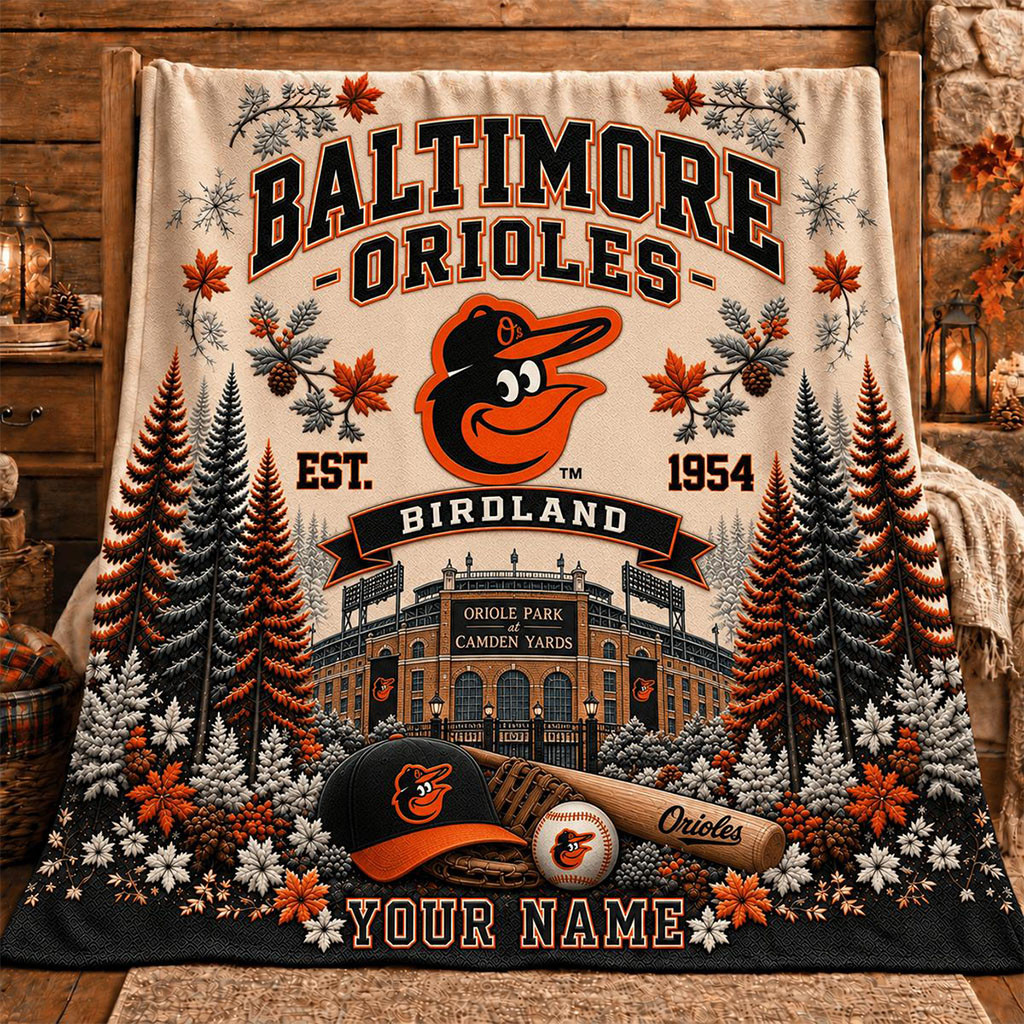 Personalized Baltimore Orioles Birdland EST 1954 New Christmas Blanket Orioles Merch Gifts