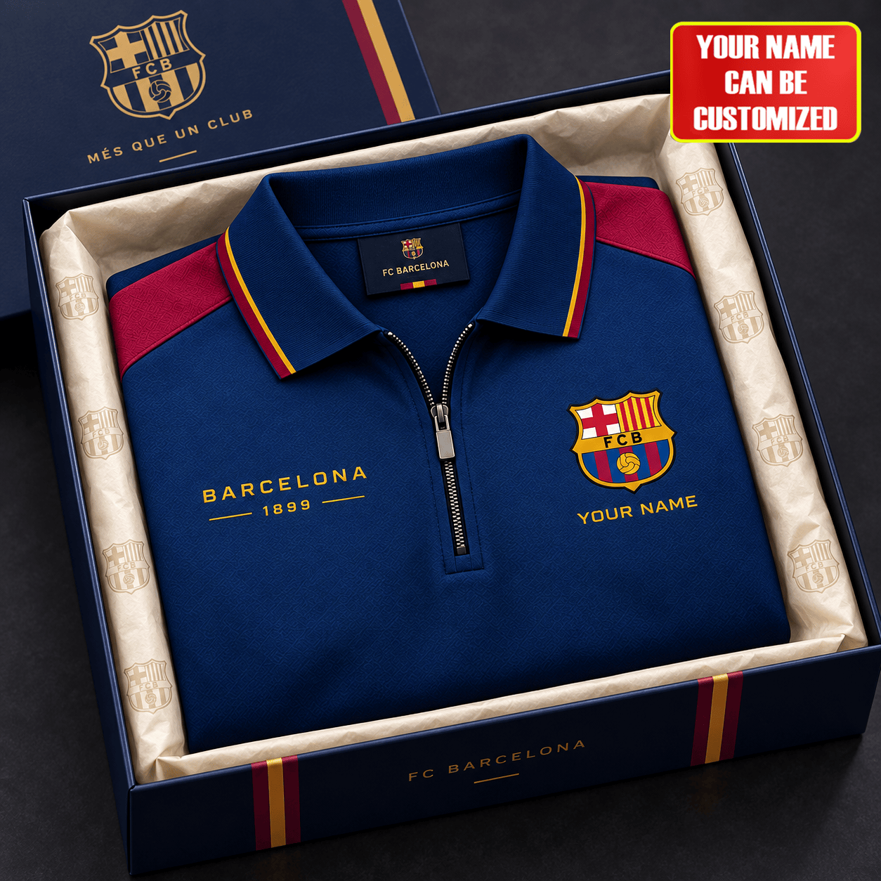 Personalized Barca FC Est 1899 Zipper Polo Shirt FC Barcelona Merch Fan Gift Ideas Personalized Barca FC Est 1899 Zipper Polo Shirt FC Barcelona Merch Fan Gift Ideas