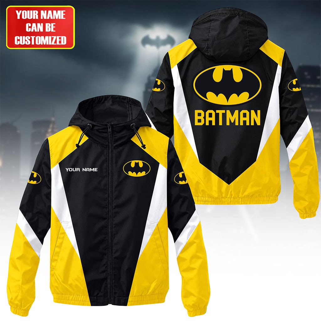 Personalized Batman Dark Bat Guardian Windbreaker Jacket Black And Yellow Hero Jacket Fan Gifts Personalized Batman Dark Bat Guardian Windbreaker Jacket Black And Yellow Hero Jacket Fan Gifts