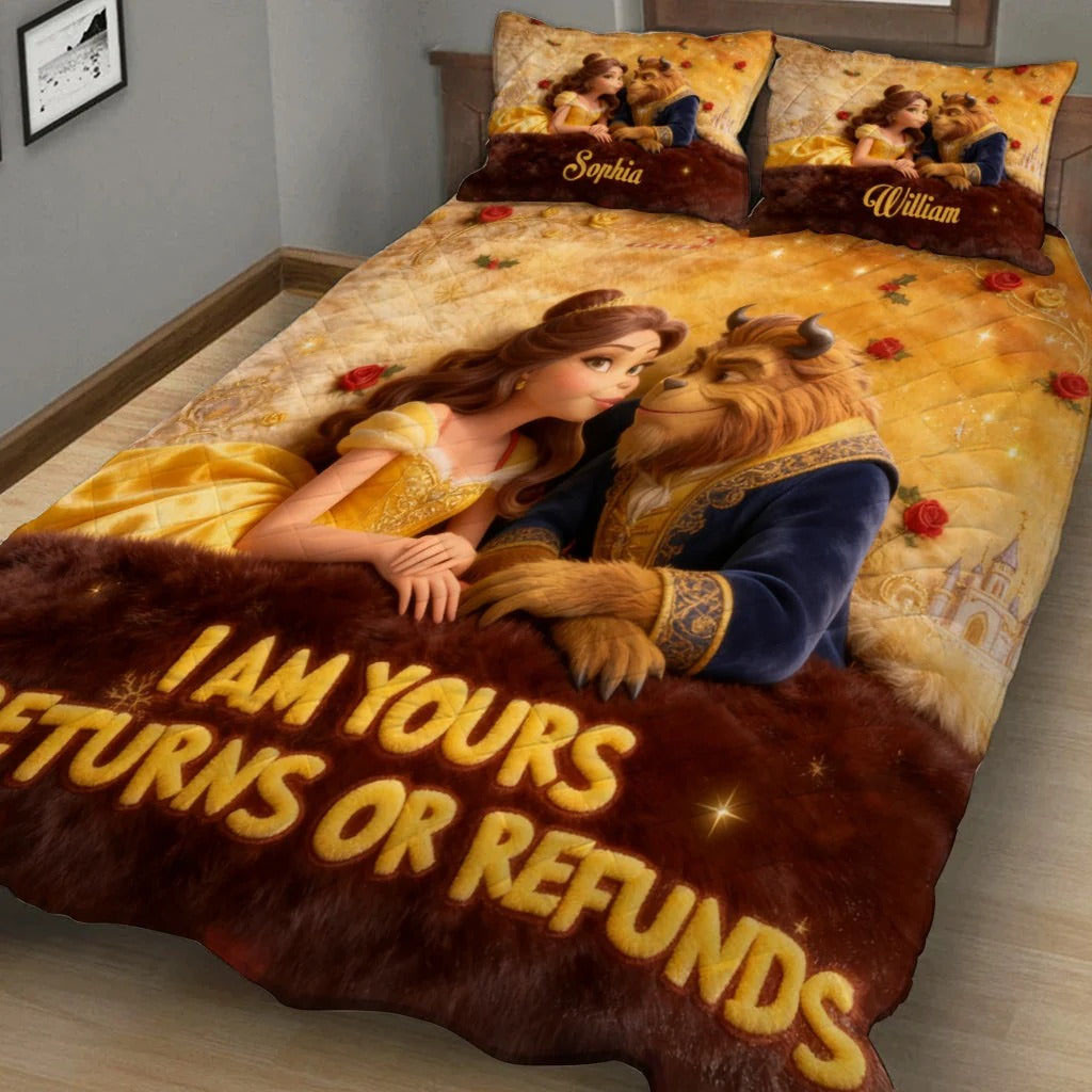 Personalized Beauty And The Beast Quilted Bedding Set Bedroom Decor Gift For Couples