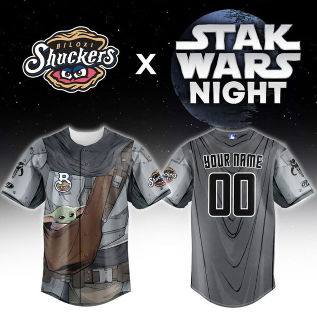 Personalized Biloxi Shuckers Star Wars Night Grogu Baseball Jersey Biloxi Shuckers Merch Gifts
