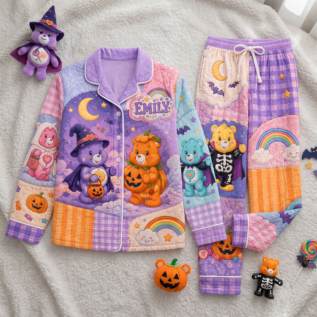 Personalized Care Bears Halloween Cute Spooky Pumpkin Pajama Set Kawaii Halloween Gifts