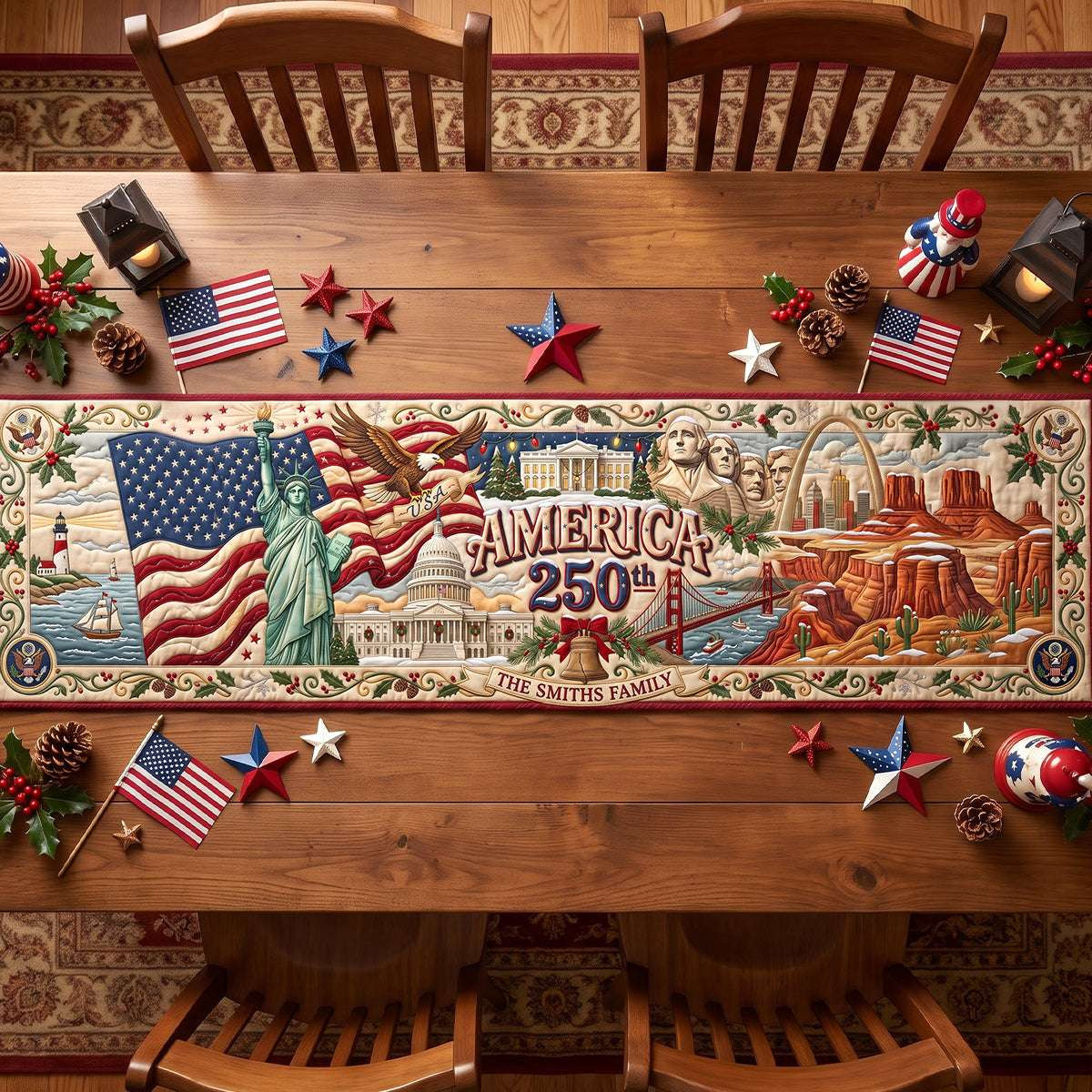 Personalized Christmas Celebration Quilted Table Runner Holiday Home Decor Best Xmas Gifts