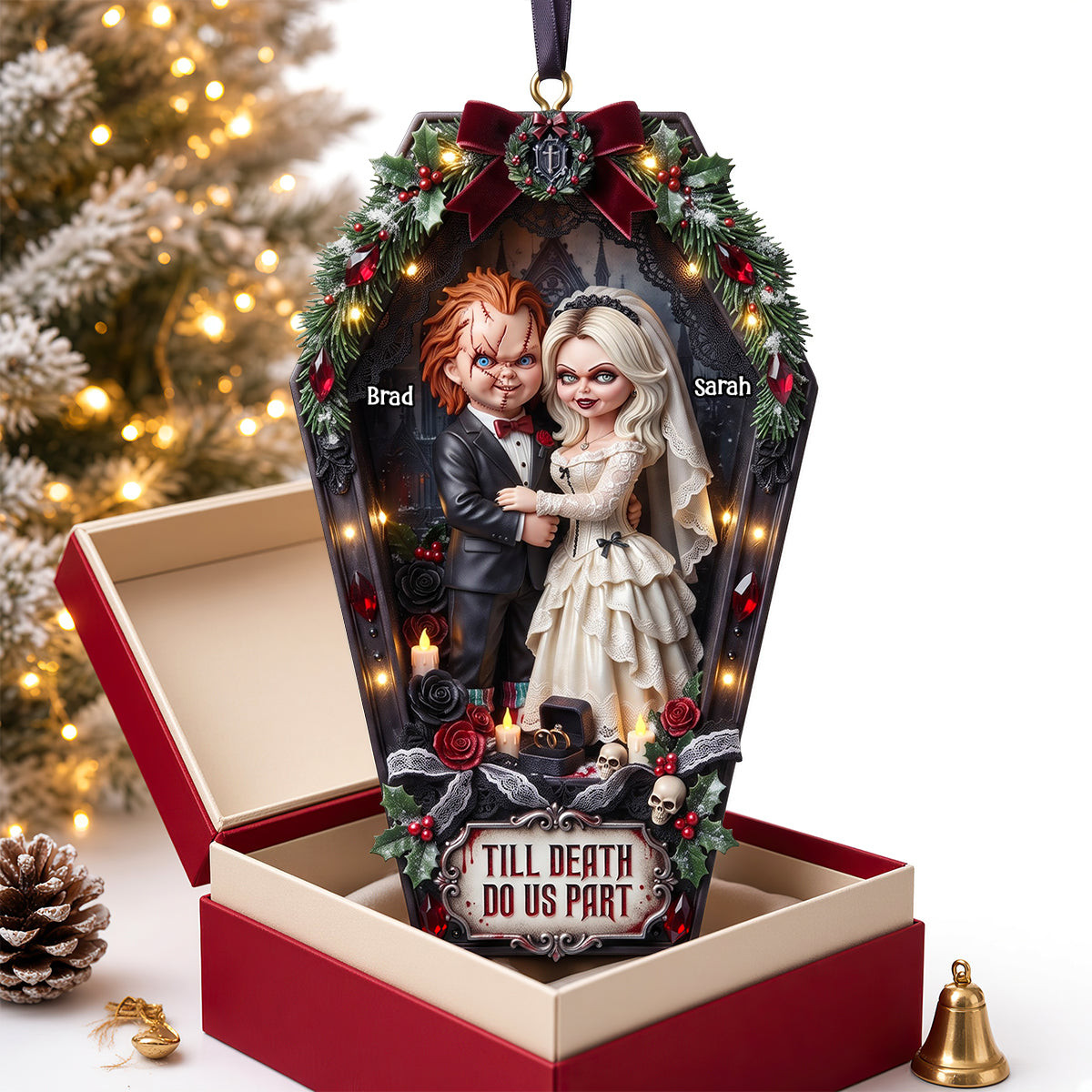 Personalized Chucky And Tiffany Christmas Ornament Till Death Do Us Part Merch Xmas Decor